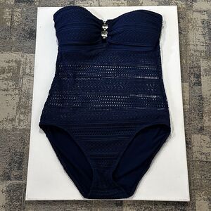Lauren Ralph Lauren Ava Crochet Swimsuit One Piece Blue Indigo Size 10